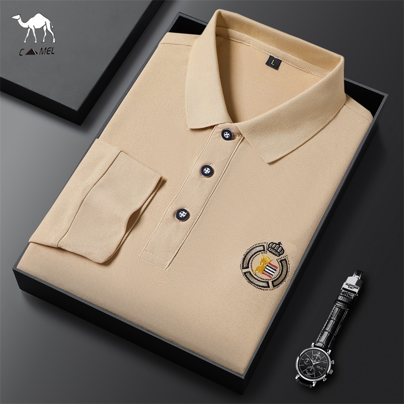 Áo polo cotton Tay Dài Dáng Rộng Thêu Họa Tiết Thời Trang Xuân Thu Mới Cho Nam