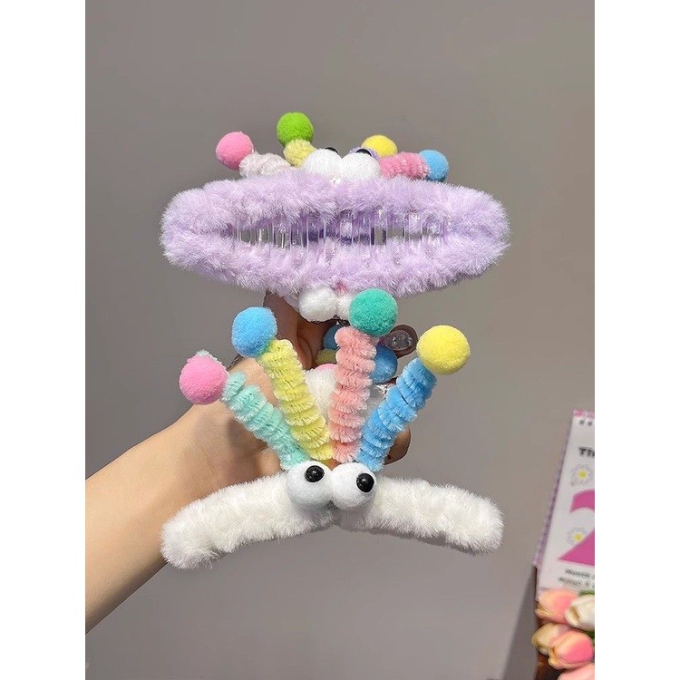 Kẹp Tóc sq3 Phủ Lông Nhung Họa Tiết Hoạt Hình Dễ Thương Vui Nhộn Cho Nữ