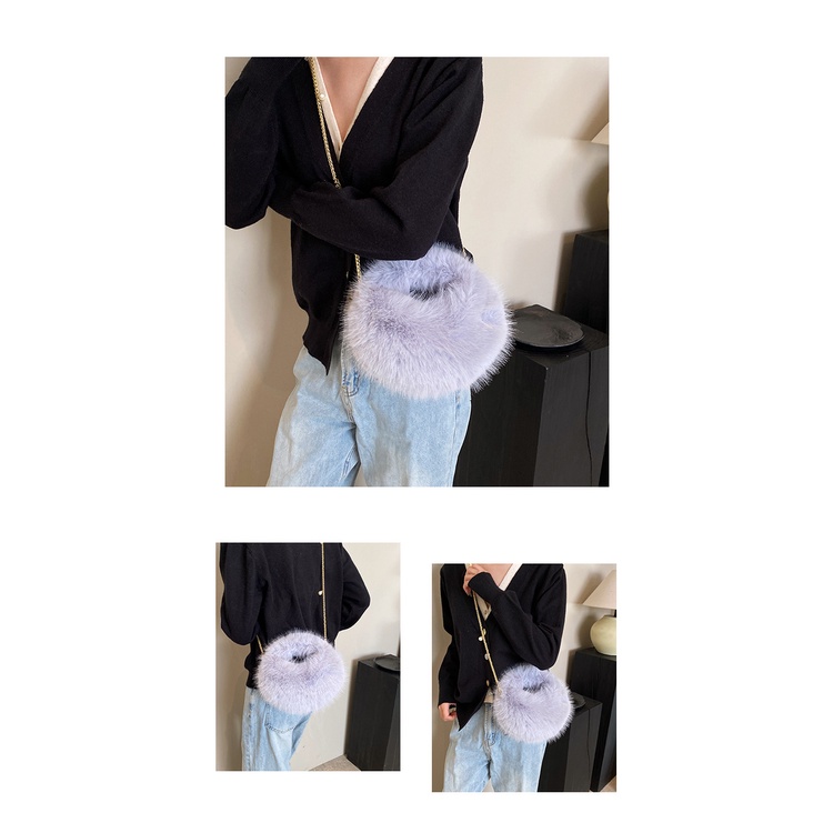 Túi Xách Đeo Vai Phủ Lông Phối Dây Xích Thời Trang Thu Đông Sành Điệu Dành Cho Nữ