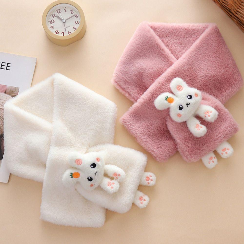 Khăn Choàng Cổ Bằng Lông Thỏ Nhân Tạo Màu Sắc Trơn Dày Dặn Ấm Áp Chống Gió Cho Bé