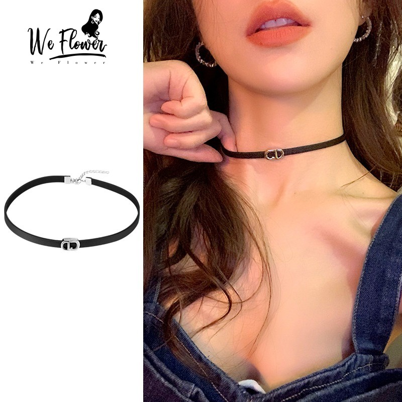 We flower Vòng Cổ choker Da pu Màu Đen In Chữ Thời Trang Cho Nam Và Nữ