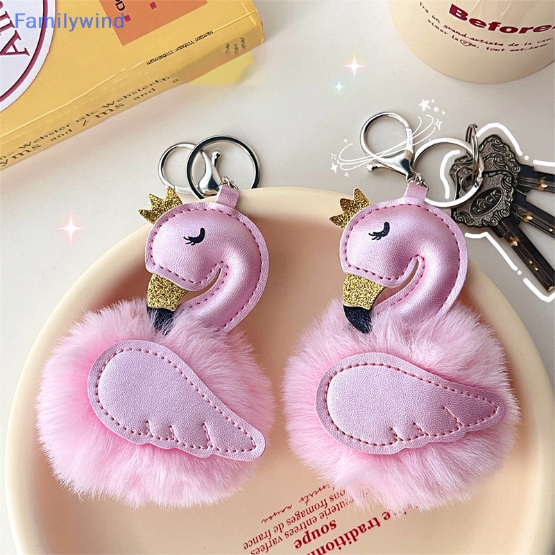 Familywind > Móc Chìa Khóa Xe Hơi / Ví Da pu Hình Thiên Nga Đính Quả Bông Bằng Lông Nhung Dễ Thương