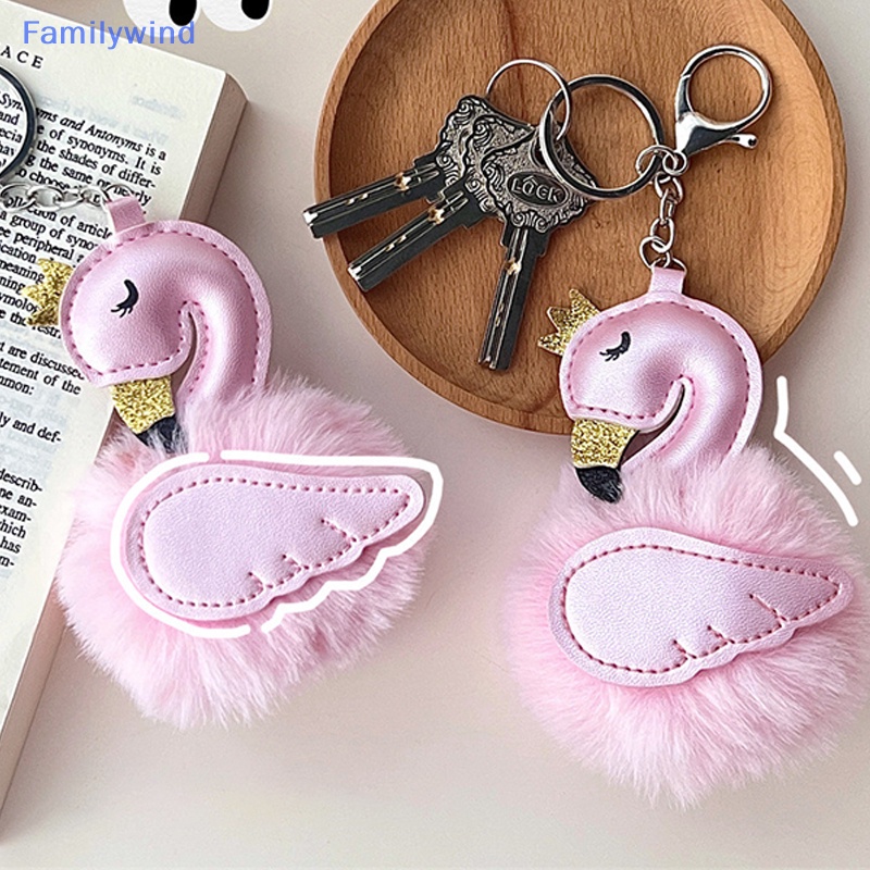 Familywind > Móc Chìa Khóa Xe Hơi / Ví Da pu Hình Thiên Nga Đính Quả Bông Bằng Lông Nhung Dễ Thương
