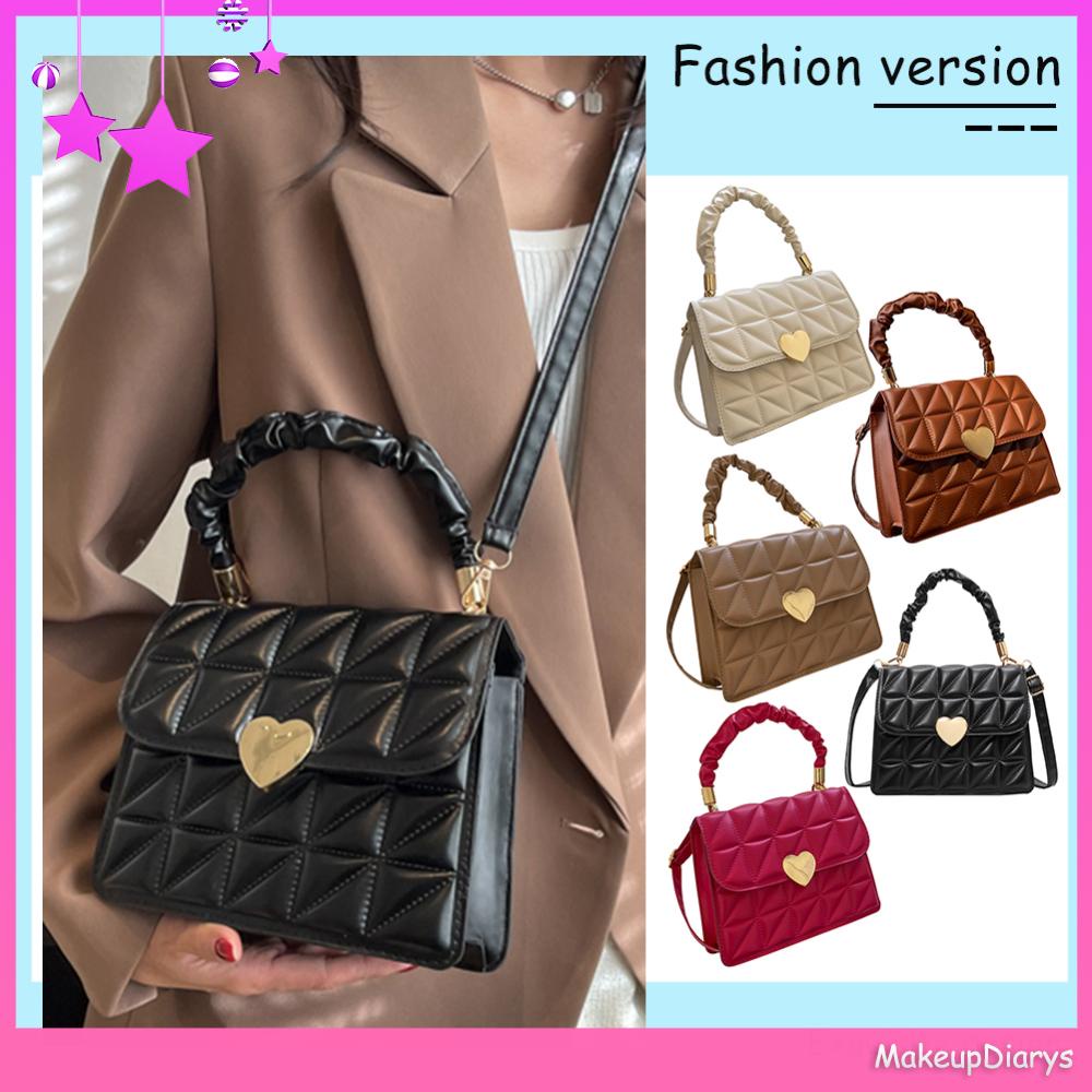 ★ Đồ Trang Điểm Trang Điểm ★ Túi Đeo Chéo Da pu Hình Vuông Nhỏ Màu Trơn Có Tay Cầm Hình Trái Tim Thời Trang Cho Nữ