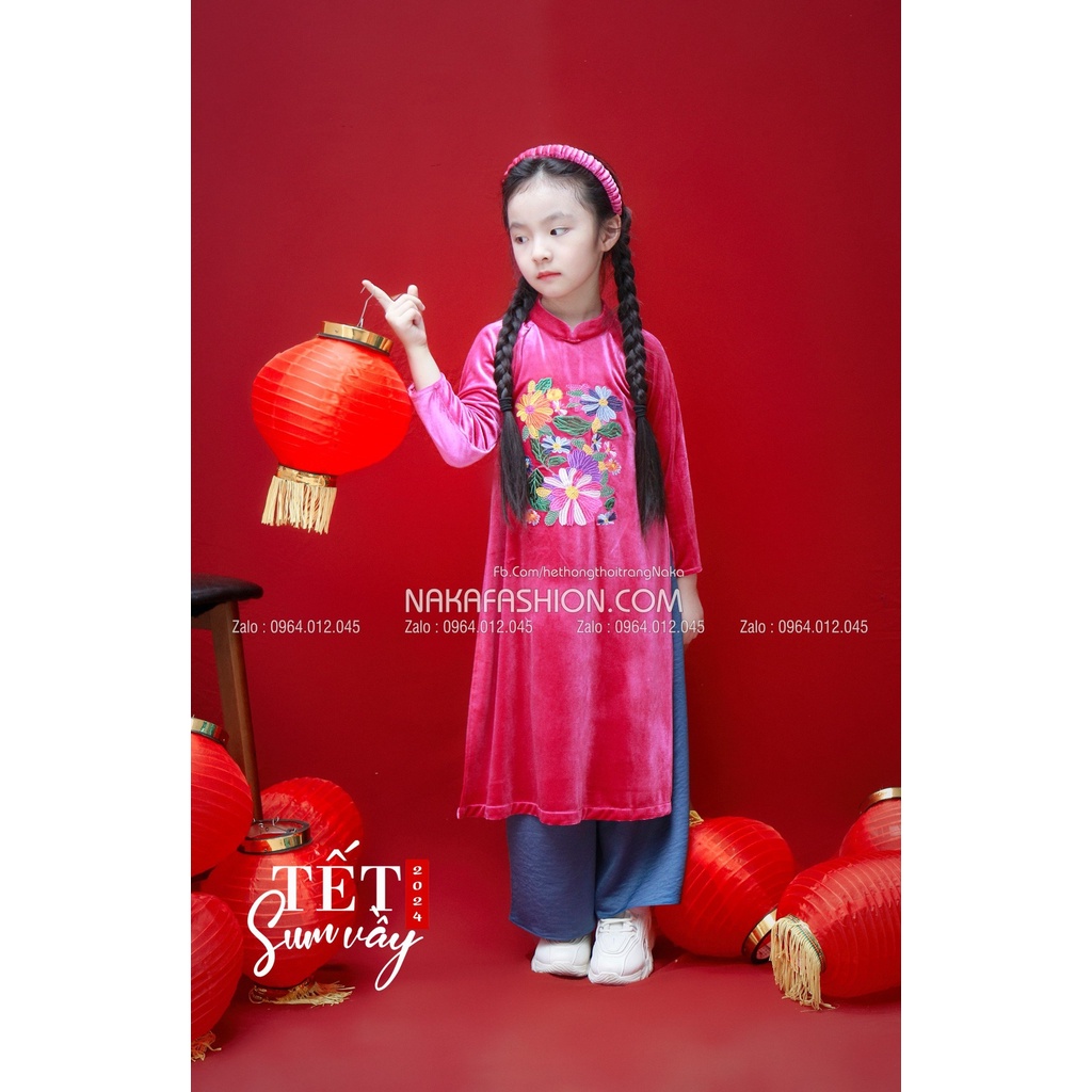 Set Áo Dài Nhung Lucinda - MSP 2750 ( Gồm: áo+quần+bờm)