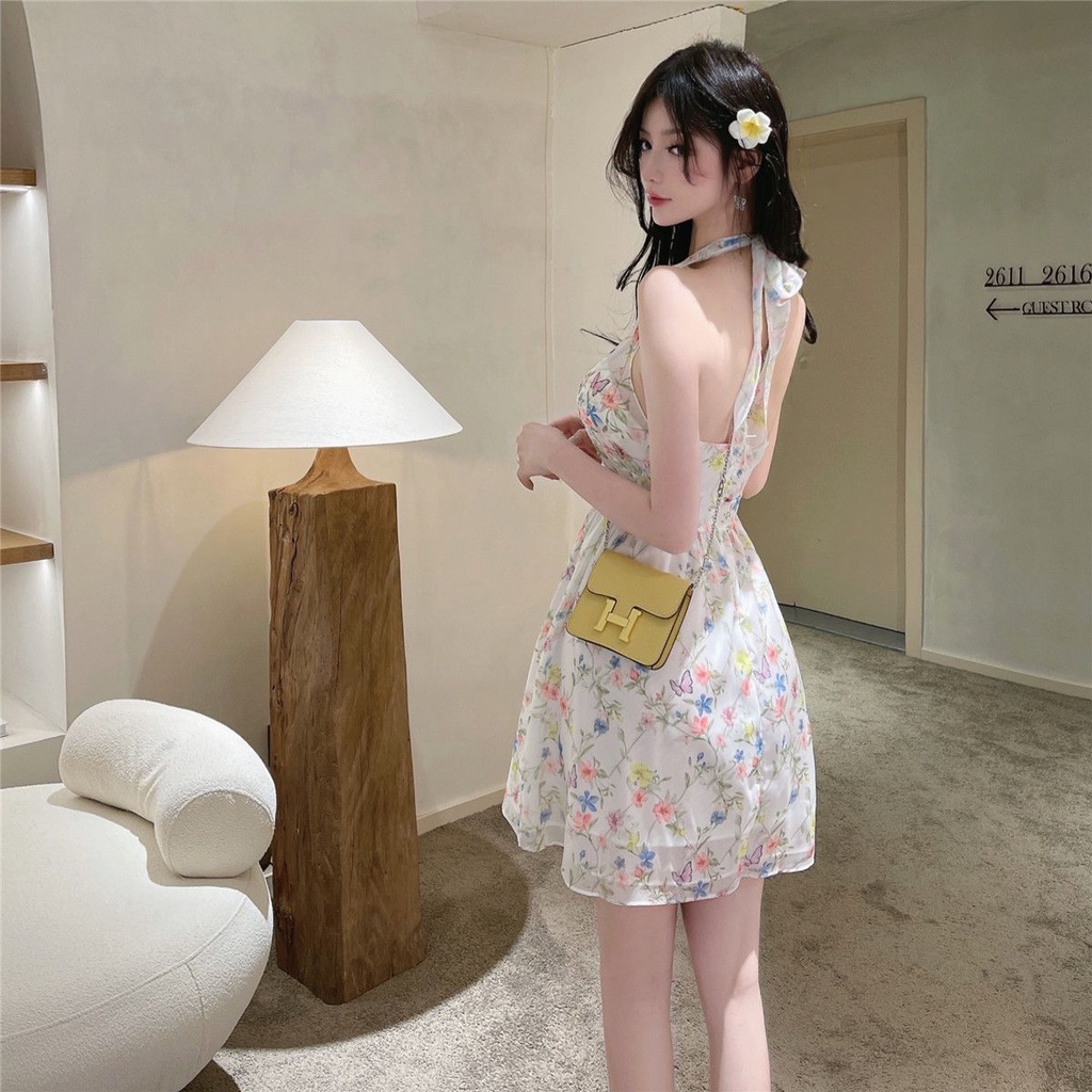 Đầm Voan Hai Dây Cổ Chữ v Họa Tiết Hoa Thời Trang Mùa Hè Gợi Cảm Cho Nữ