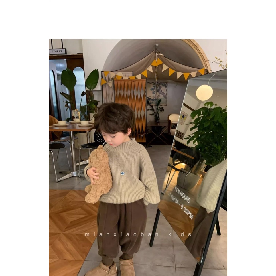 Phlis Áo sweater Màu Trơn Phong Cách Nhật Bản Thời Trang Thu Đông 2023 Cho Bé Trai