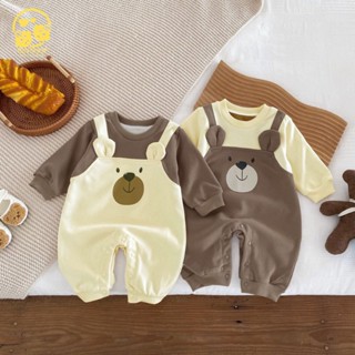 Bộ Yếm gấu thu đông cho bé gái bé trai,Bodysuit cho bé dài tay chất Cotton Hình Thú dễ thương, Mẫu quần áo sơ sinh 0-12M