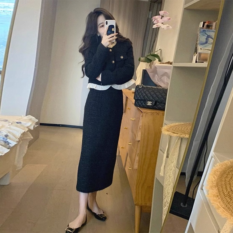 Set Áo Váy Đen Phong Cách Pháp Thời Trang Thu Đông 2023 Cho Bé Gái