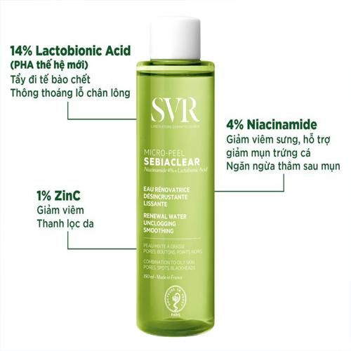 Nước hoa hồng SVR Sebiaclear Micro Peel nước hoa hồng dành cho da hỗn hợp đến da dầu 
 150ml