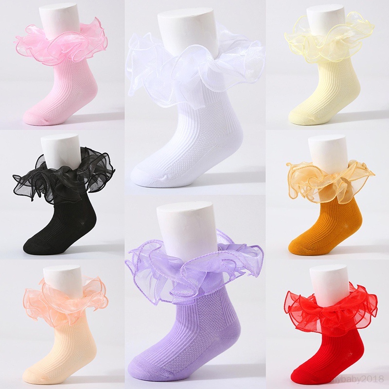 Vớ cotton Mềm Mại Phối Ren Thoáng Khí Không Trượt Cho Bé Gái Sơ Sinh