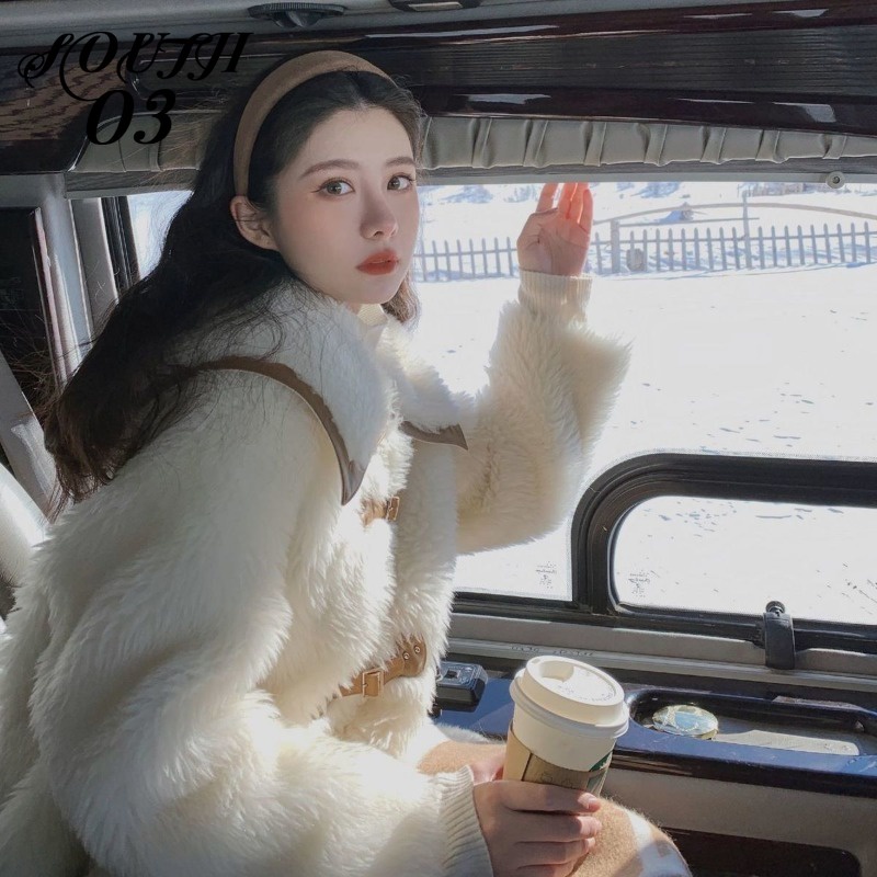 Áo Khoác Lông Cừu Trắng Dáng Rộng Thời Trang Thu Đông Mới 2023 Cho Nữ