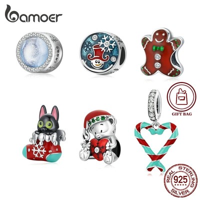 Hạt charm BAMOER Scc2035 bạc 925 hình giáng sinh thích hợp cho trang sức thủ công (Có bán lẻ)