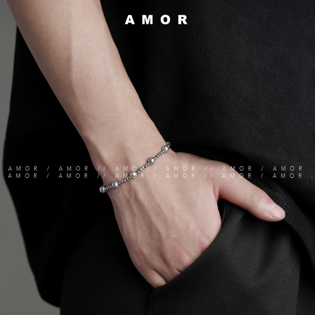 Vòng Tay Inox Đính Hạt Giả Ngọc Trai Phong Cách hip hop