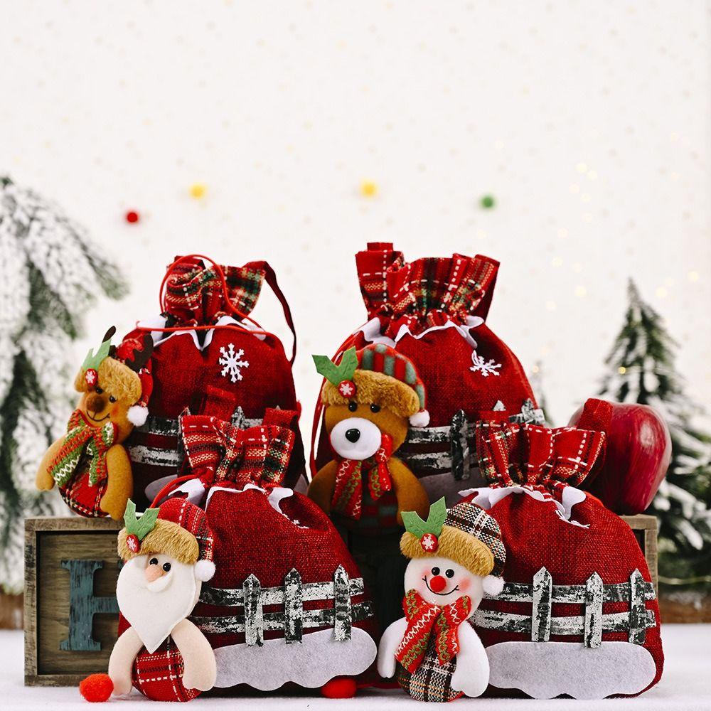 Mmluck Túi Dây Rút Đựng Quà Giáng Sinh Bằng Vải Cầm Tay Hình Ông Già Noel / Nai Sừng Tấm / Gấu Tuyết / Nai Sừng Tấm Thời Trang