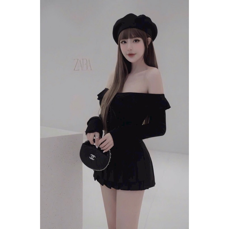 Set ao tăm trễ vai chân váy tuyết mưa