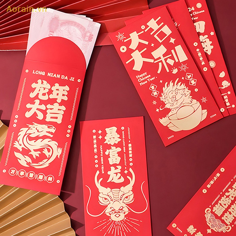 Set 6 Bao Lì Xì Đỏ Phong Cách Trung Hoa Mừng Năm Mới 2024 Làm Quà Tặng Trang Trí Tiệc