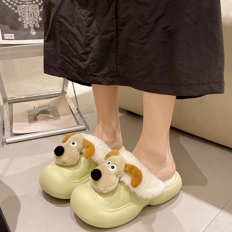 😻Dép Bông cotton Đi Trong Nhà Chống Trượt Hình Chú Chó Hoạt Hình Dễ Thương Thời Trang Thu Đông