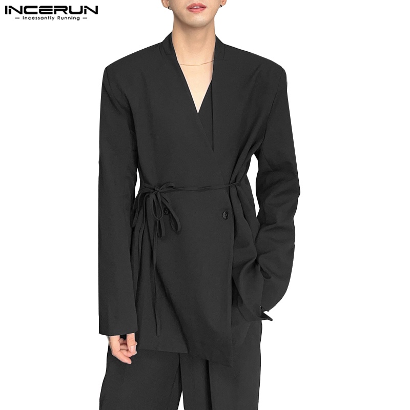 INCERUN Áo Khoác blazer Nam Dài Tay Cổ Bẻ Thời Trang Hàn