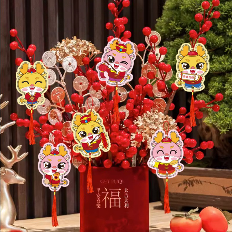 Bộ 6 Dây Treo Cây May Mắn Trang Trí Năm Mới / Phòng Khách / Lễ Hội / Chậu Cây Hình Rồng / Thần Tài May Mắn