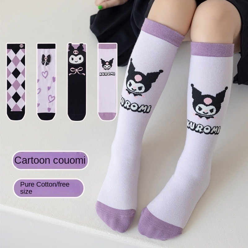 Sanrio Đôi Vớ cotton Dài Đến Bắp Chân In Họa Tiết Hoạt Hình kuromi Dễ Thương Cho Bé Gái