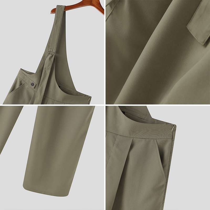 INCERUN Quần Yếm Một Dây Màu Trơn Thời Trang Cho Nam