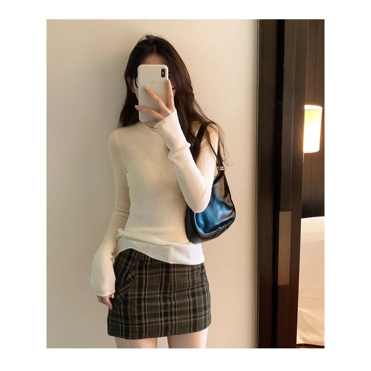 Áo Thun Tay Dài Cổ Tròn Màu Trơn Dáng Ôm Thời Trang Mùa Thu Hàn Quốc 2023