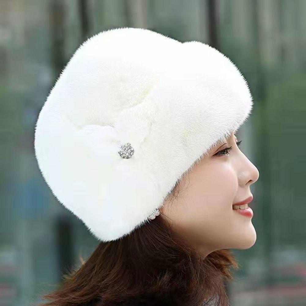 Yveta Mũ Lông Thỏ Giả Màu Trơn Dày Dặn Giữ Ấm Mùa Đông Dành Cho Người Trung Niên Trượt Tuyết