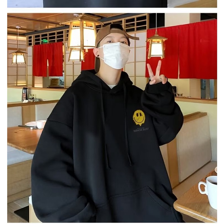 Áo hoodie Thu Đông Dáng Suông Phủ Lông Phong Cách hong kong Mới Cho Nam Cỡ m-5xl