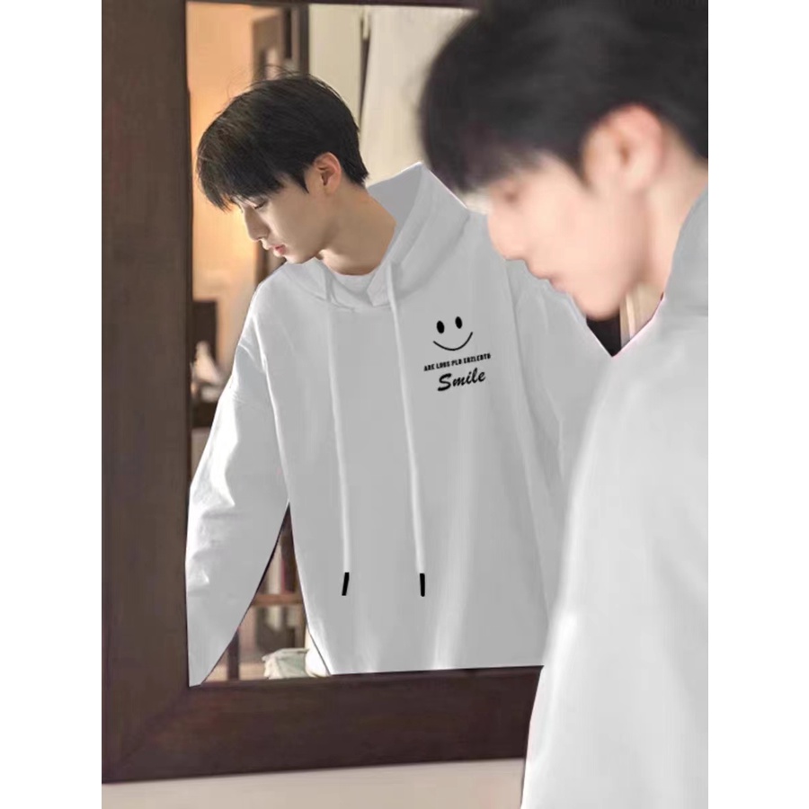 Áo Hoodie Nhung Dày Dặn In Hình Mặt Cười Màu Bạc Phong Cách hong kong Thời Trang Thu Đông Mới Cho Nam Và Nữ
