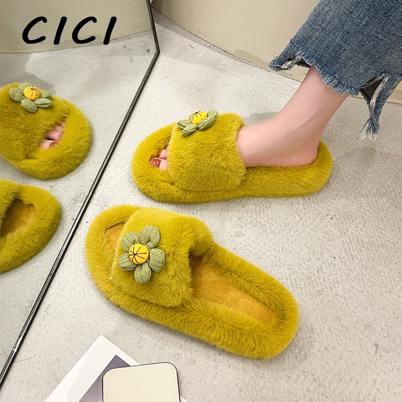CICI dép lông dép nữ dép bông dép sandal nữ dép bánh mì Sang trọng Chống bám bụi Năng động Đế êm FMR23A0UGG 48Z231128
