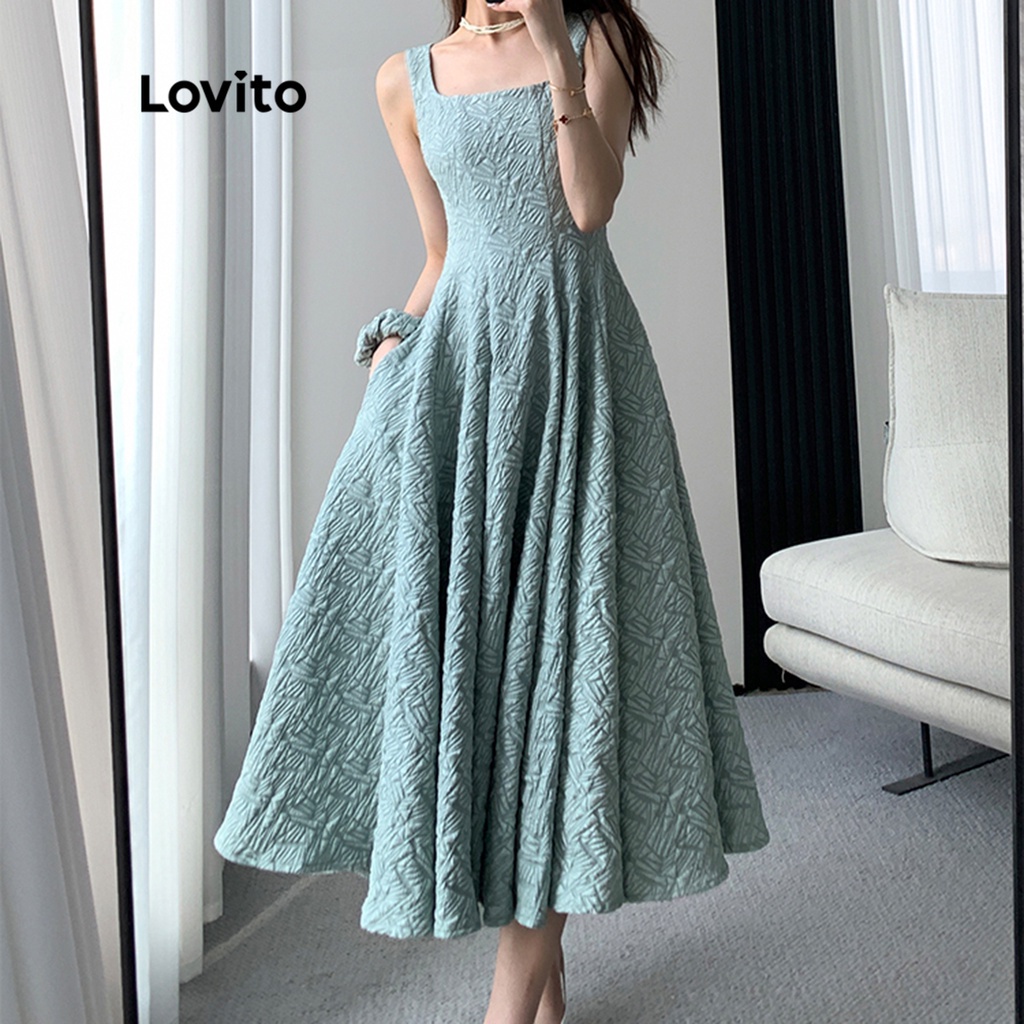 Đầm Lovito dây kéo sau lưng có ren thêu hoa thanh lịch thời trang cho nữ LNE13057 
