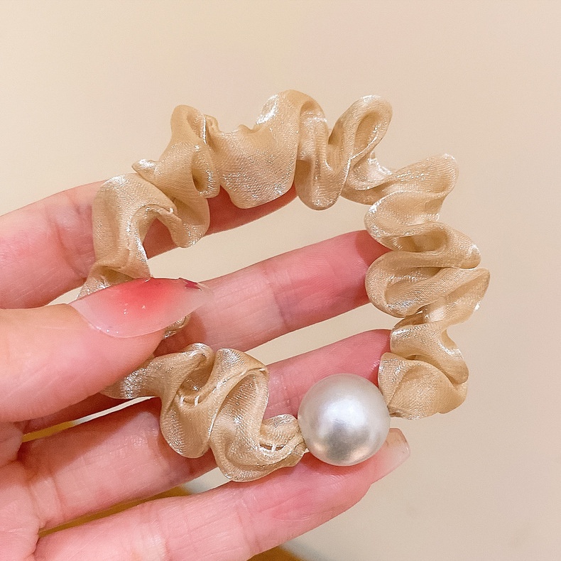 Cột tóc srunchies vải lưới bóng kim tuyến đính hạt châu đơn giản CT21