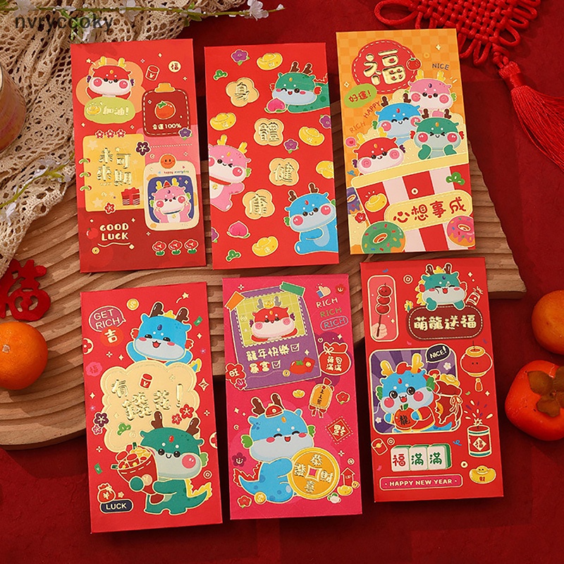 Set 6 Bao Lì Xì Hình Rồng Đỏ May Mắn Cho Năm Mới 2024