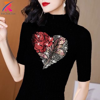 Áo Thun Tay Ngắn Cổ Cao Phối Lưới Thời Trang Cho Nữ