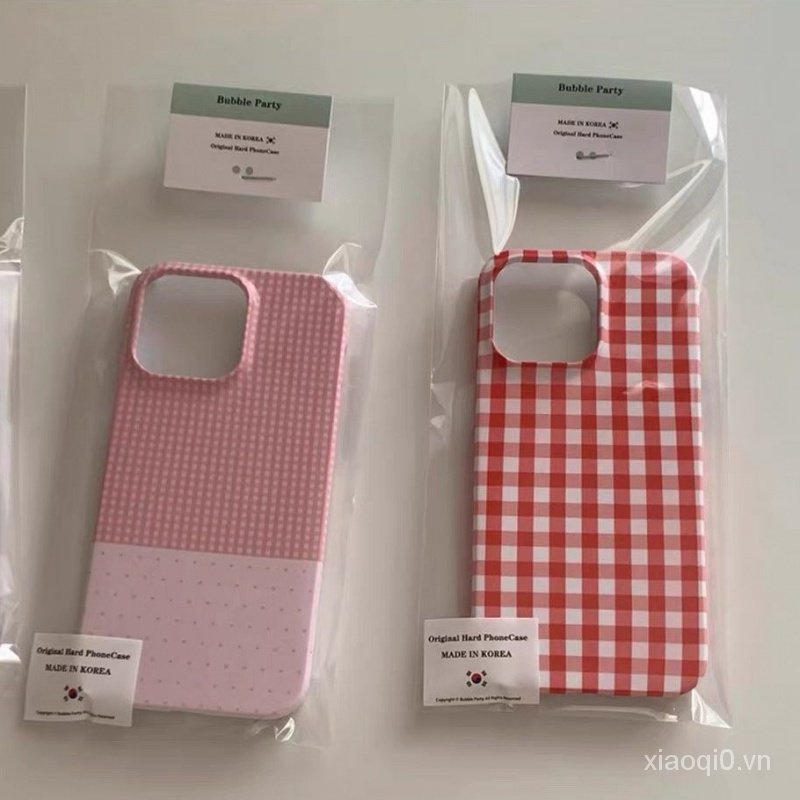 Ốp Điện Thoại Cứng Chống Sốc Họa Tiết Sọc Caro Màu Hồng Cho iphone 7 8 plus x xs xr xsmax 11 12 13 14 15 pro max Phụ Kiện Chuyên Dụng Chất Lượng