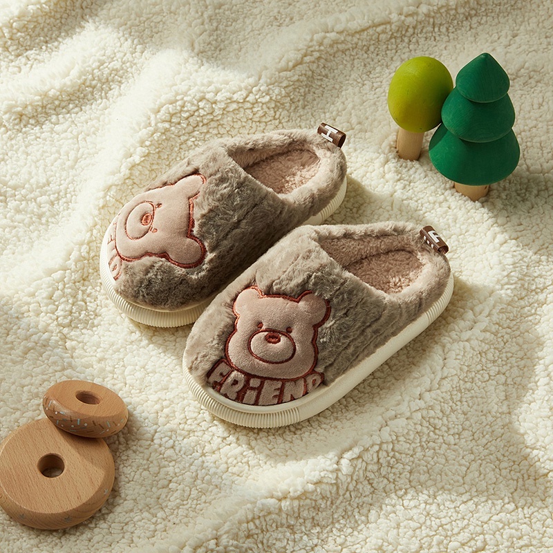 Cheerful Mario Dép Bông Đi Trong Nhà Bằng cotton Giả Lông Thỏ Siêu Ấm Hình Gấu Dễ Thương Cho Bé