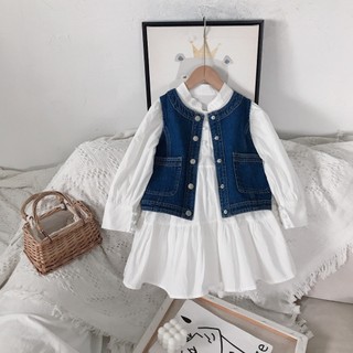 Set áo váy yếm denim phong cách hàn quốc mới cho bé gái