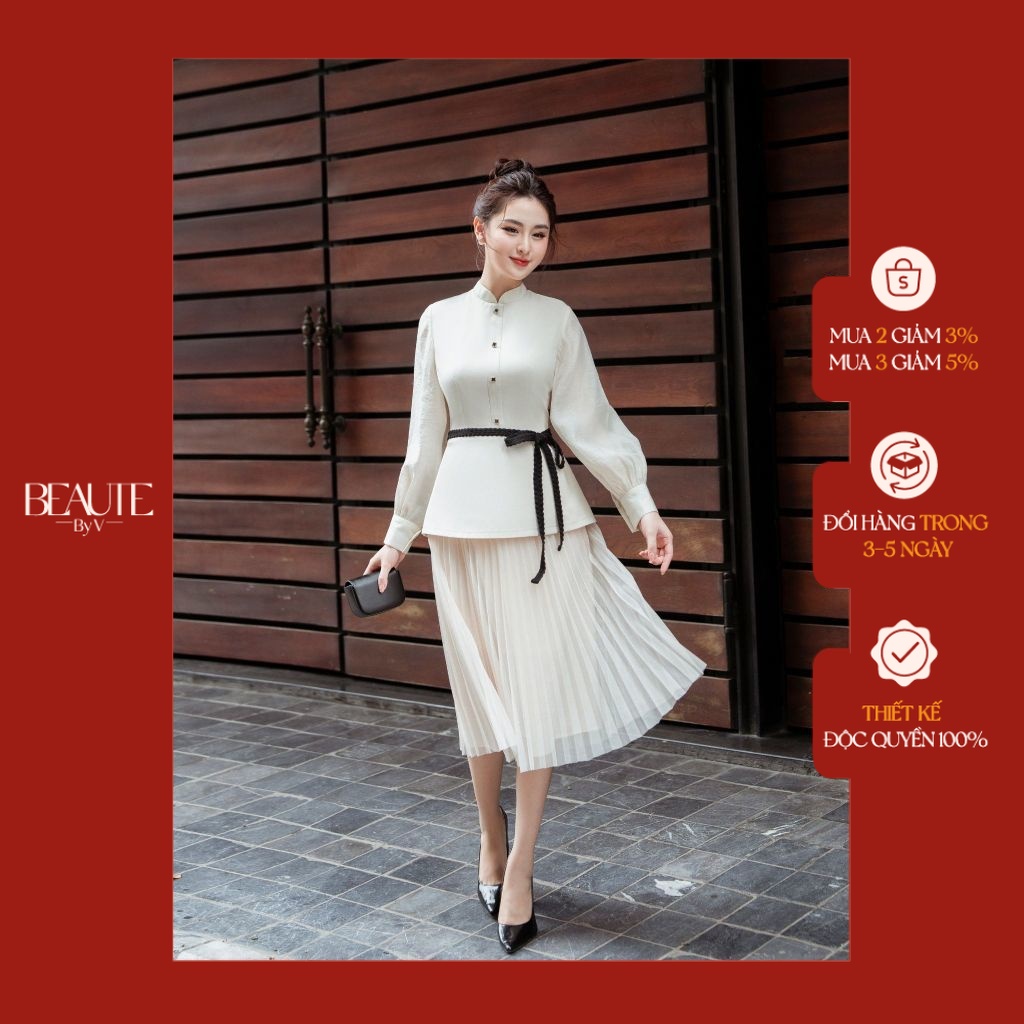BEAUTEBYV - Chân váy nữ xếp ly quạt vải màn Tulle