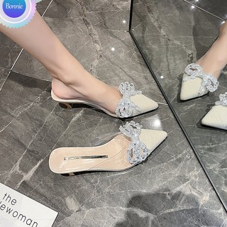 Giày cao gót thời trang bonnie cathy .dép cao gót đính đá phối nơ xinh xắn dành cho nữ