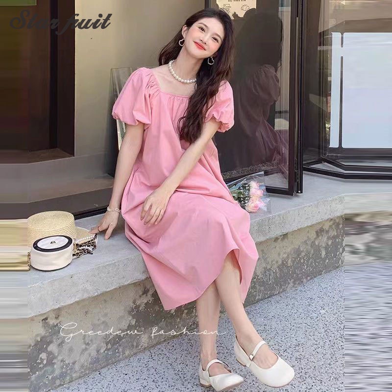 Đầm Thun Mùa Hè Dáng Lửng Dài Trung Bình Họa Tiết Trái Cây Ngôi Sao maluwag Ka
