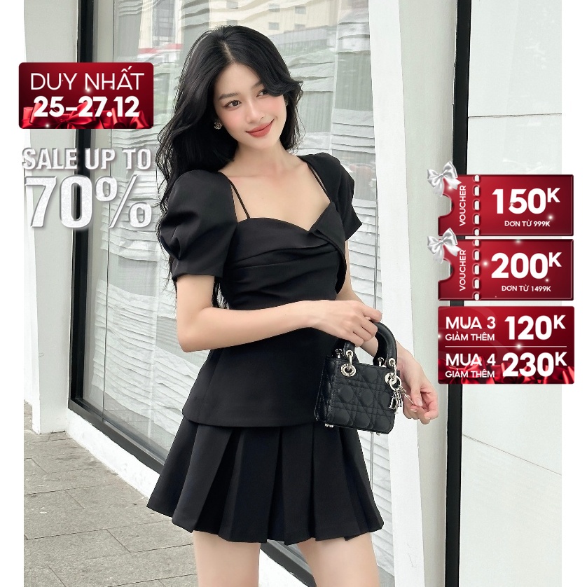 SALE UP TO 50% + VC 200K || JOVEN Chân Váy Stella Dáng Cạp Cao Dập Ly Trẻ Trung