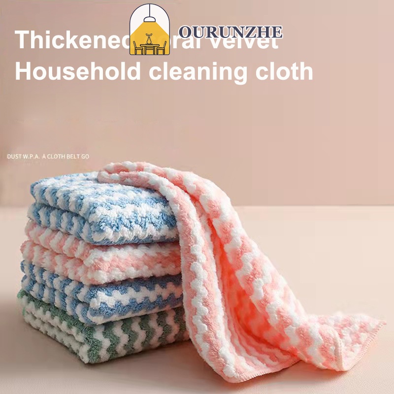 Khăn Lau Chén Dĩa Bằng Sợi Tre San Hô Lông Cừu San Hô Dày Không Xơ Họa Tiết Kẻ Sọc