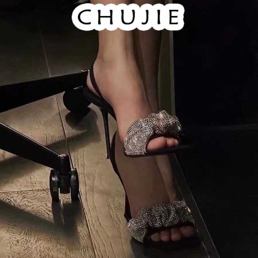 CHUJIE giày cao gót nữ đế cao sandal đi chơi cao gót mũi hở 2024NEW mẫu mới 29z23071003