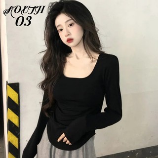 Áo Kiểu Cổ Vuông Tay Dài Thời Trang Xuân Thu Cho Nữ