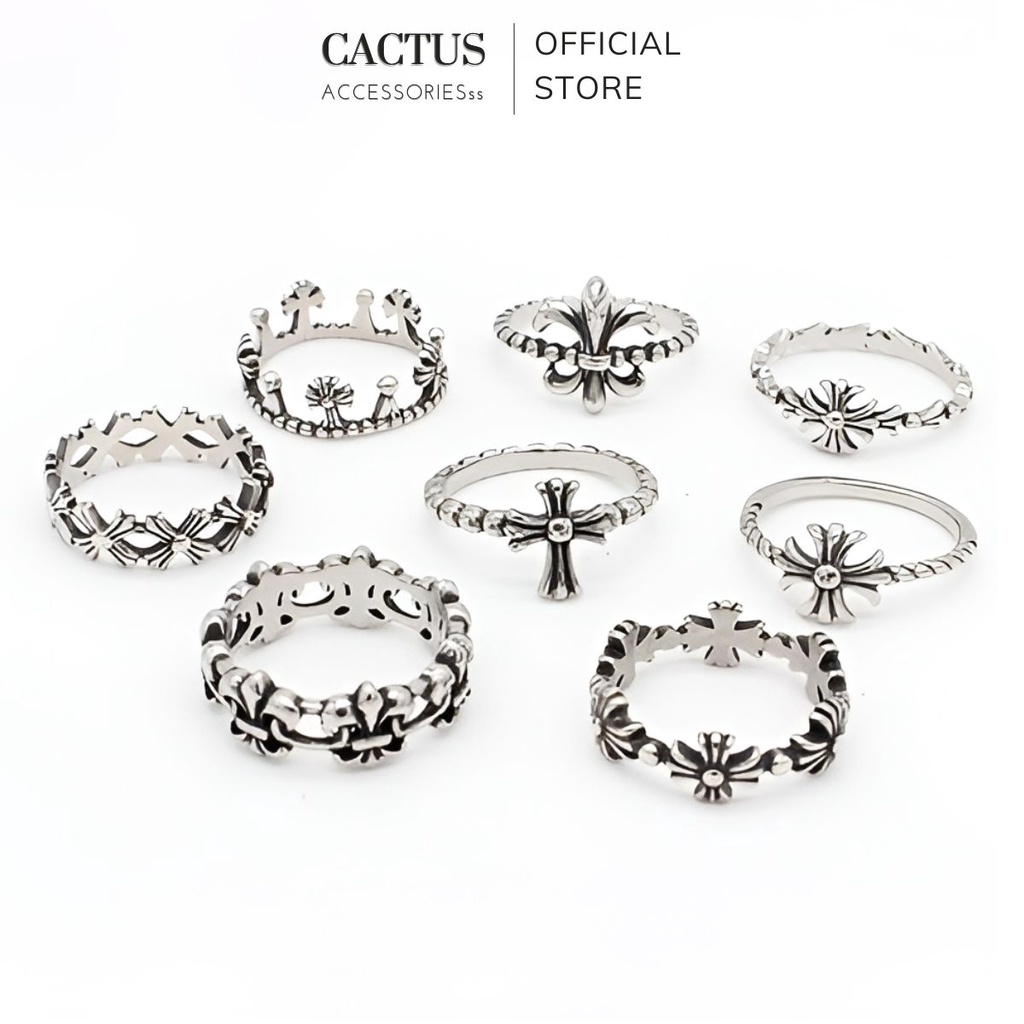 Nhẫn Nam Titan Không Gỉ Cactus Accessories Nhiều Mẫu Họa Tiết Cá Tính Trang Sức Unisex