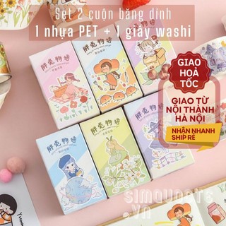 [1 cuộn giấy washi + 1 cuộn nhựa PET khổ to] Hộp 2 cuộn sticker bé gái hoạt hình dễ thương ST119
