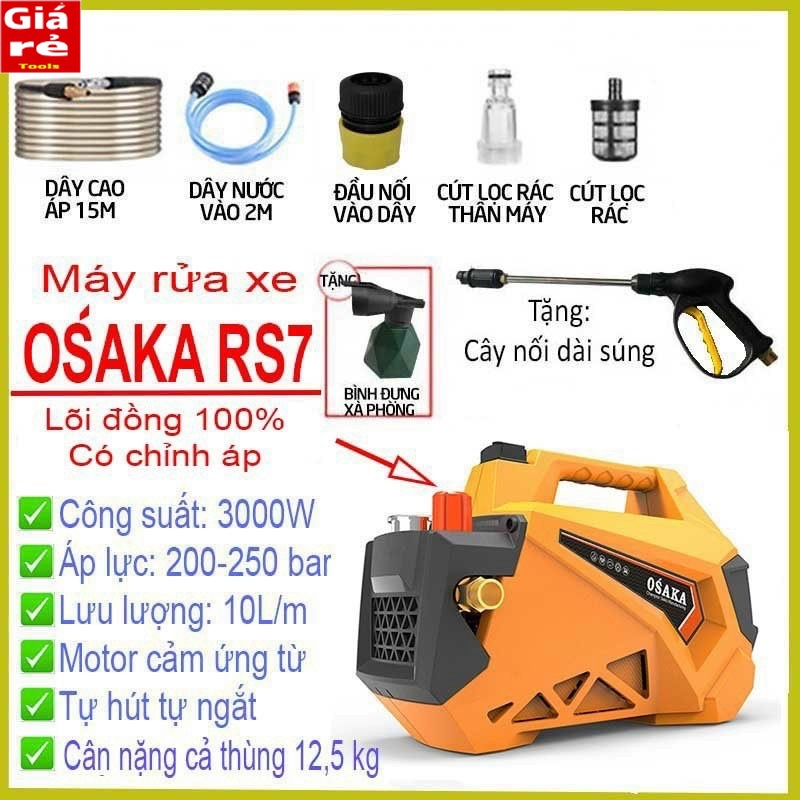 Máy rửa xe OSAKA-JAPAN RS7 (3000W) -Bảo hành 12 tháng -dây xả 15m TOOLS GIÁ RẺ