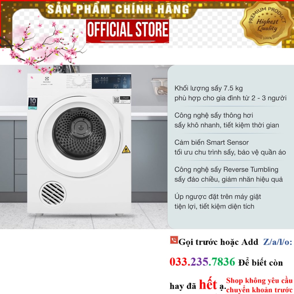 SALE> MÁY SẤY ELEC EDV754H3WB (7.5KG) <