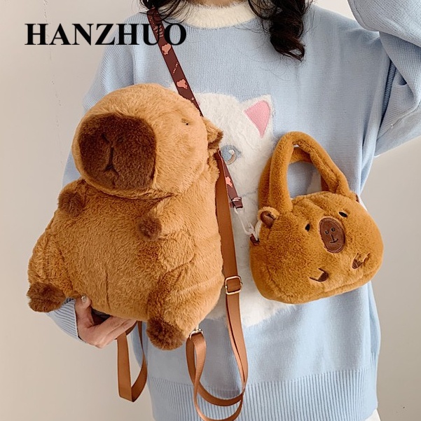 HANZHUO balo capybara cặp đi học 2023NEW Quyến rũ Popular INS Thời trang giản dị GDJ24104WB 1Z240105